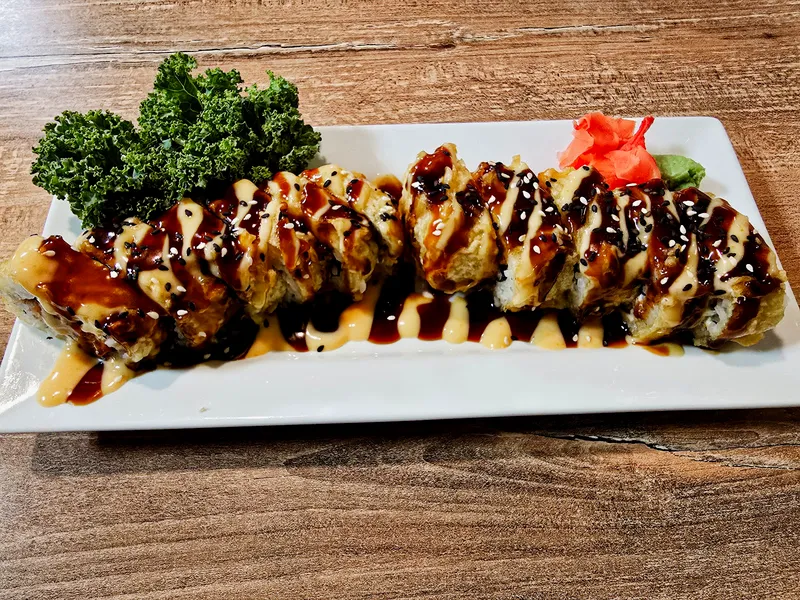 Specialty sushi roll plated at Kasabi in Hazelwood, MO