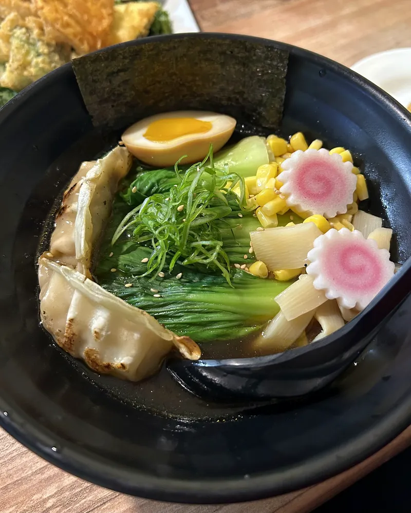 Ramen bowl with soft egg and gyoza at Kasabi in Hazelwood, MO